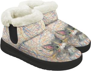 Женские зимние ботинки для Дня Благодарения с меховой подкладкой, легкие, нескользящие, на щиколотку GETELINSENG, Colorful Doodle Fluffy Cat