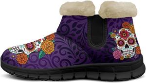 Женские зимние ботинки Jeiento Sugar Skull с цветами, пушистые, утепленные, с нескользящей подошвой, Sugar Skull Flower -Purple
