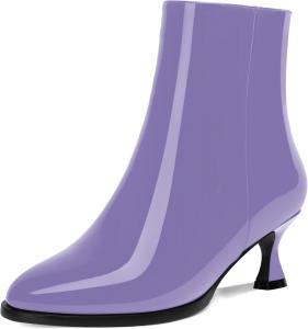 Женские ботинки MOVINSTEPS из лакированной кожи с застежкой-молнией, для холодной погоды, школьного стиля, с круглым носком, маленьким каблуком и высоким голенищем, каблук 5 см, Lavender