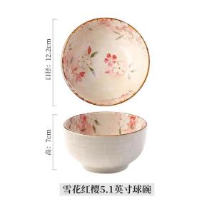 Ink color Японская керамическая рисовая пиала для дома, новая модель 2024, подглазурная цветная посуда, личная миска для еды, привлекательная маленькая пиала, здоровая и безопасная, 5 точек 1 дюйм снежинка красная вишня