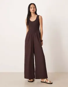 Коричневый комбинезон с жатым воротником ASOS DESIGN