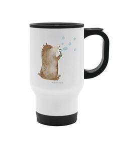 Mr. & Mrs. Panda Термокружка для напитков с изображением медведя и мыльных пузырей, без слов, белого цвета