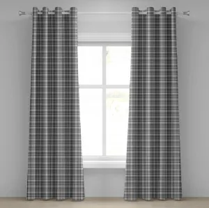 Абстрактная штора на люверсах ABAKUHAUS, темно-тонированный клетчатый гэльский культурный этнический символический национальный узор, декоративные двухпанельные шторы, 280 см x 245 см, антрацитово-серый Abakuhaus