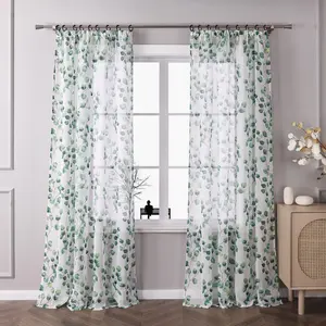 Штора из вуали с присборенной лентой, полупрозрачный декоративный шарф с узором из листьев, ШxВ: 140x260 см, зеленая, 1 шт. Joyswahl