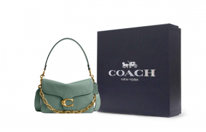 COACH Сумка на одно плечо ChainTabby из коровьей кожи, средняя, женская, серо-зеленая