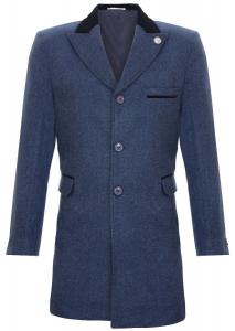 Длинное пальто кромби длиной 34 твидовое пальто с рисунком «елочка» острое козырек Truclothing, синий