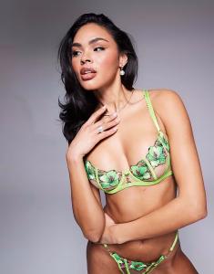 Ann Summers Caged Hibsicus бюстгальтер-балконет без подкладки цвета лайм