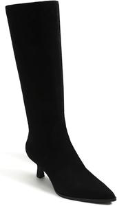 Женские высокие ботфорты из замшевой кожи, каблук-кирпичик, заостренный носок, высокие сапоги, низкий каблук, боковая молния, длинная обувь, модная модель Dessy ZJGZF, Schwarzes Wildleder