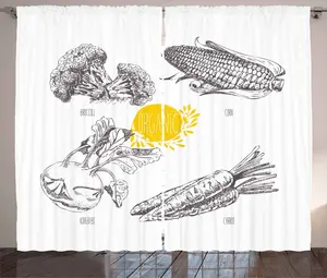 Штора ABAKUHAUS "Овощное искусство" в деревенском стиле, органическая ферма, спальня, присборенная тесьма, с петлями и крючками, 280 x 225 см, цвет: коричневый, желтый, темно-серый Abakuhaus