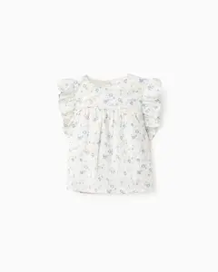 Блузка для девочки, 100% хлопок, с цветочным принтом Zippy, белый