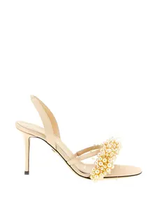 Атласные сандалии с жемчужным ремешком Mach & Mach, бежевый