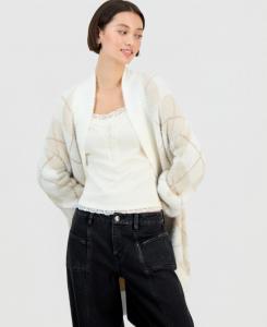 Детский кардиган с открытой передней частью и оттопыренными ресничками Hippie Rose, Egret Argyle