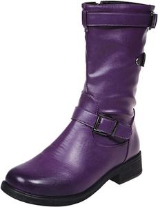 Женские ботинки средней длины с пряжкой, ретро стиль, грубый квадратный низкий каблук, ботильоны на щиколотку, удобный круглый носок, повседневные прогулочные ботинки, боковая молния, одевание через верх, однотонные, для зимы и осени Generic, Purple