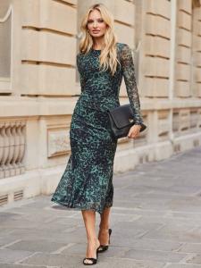 Леопардовый принт платье миди из сетки Sosandar, Khaki Green