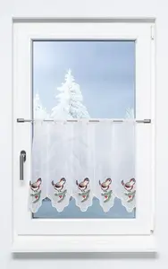 Штора для кафе, кружево Плауэн - Щегол (Ш x В) 81 см * 49 см, разноцветная/коричневая Plauener Spitze