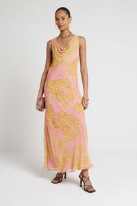 Платье макси с воротником-хомутом River Island, розовый