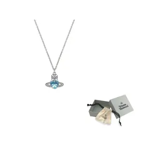 Vivienne Westwood Искусственный хрустальный сатурн сердце голубой бриллиант декор ожерелье women's серебро/синий