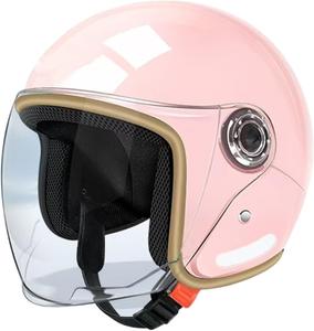 Шлем винтажный Koliyn 3/4 Half Motorcycle с козырьком, розовый