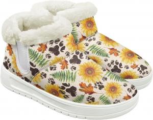 Женские меховые ботинки с противоскользящей подошвой, зимние удобные снежные туфли для дам с флисовой подкладкой, размер США 4.5-12 Cugasmaru, Cat Paw Sunflower