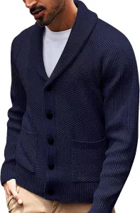 Мужской кардиган с воротником-шалью и карманами