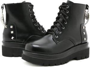Женские ботильоны на платформе с круглым носком, боковой молнией, боевые ботинки с пряжкой, массивной платформой, готические ботильоны с заклепками CPMBFDC, Black-A