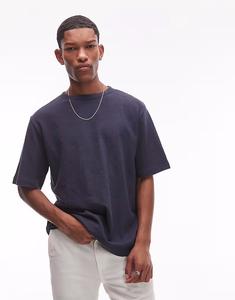 Футболка ARKET из мягкого на ощупь плотного джерси «букле» свободного кроя темно-синего цвета