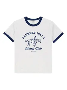 Футболка с контрастной окантовкой и принтом Sporty & Rich, нейтральный