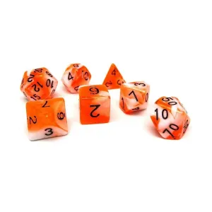 Мандариновый вихрь с черным (7), Dice - 7 Piece Poly Sets - Marble/Swirl (Easy Roller Dice)
