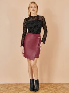 Мини-юбка с запахом из искусственной кожи Yumi, Burgundy