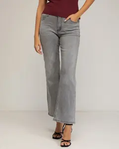 Женские прямые джинсы, базовая модель с высоким поясом и эффектом push-up Tantra, серый