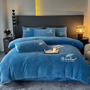 Antarctic Комплект постельного белья из 7 предметов для кровати 180 см (пуховик 2 кг, пододеяльник, простыня на резинке, наволочки), цвет Royal Blue, двусторонний флис, антистатик