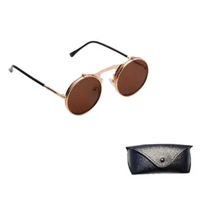 JEANSWEST Круглые солнцезащитные очки унисекс, Gold Frame with Tea Brown Lens