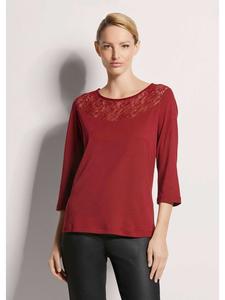 MADELEINE Футболка с круглым вырезом и кружевом рубиново-красного цвета