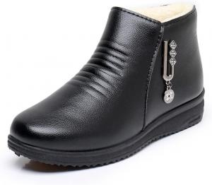 Женские ботильоны на танкетке, мягкая кожа, платформа, боковая молния, блестящие металлические украшения, зимние, с теплым мехом, снегоступы Hhhchpm, Black