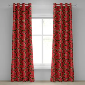 Шторы-люверсы ABAKUHAUS с фруктовым принтом, освежающие дольки арбуза, летний тропический органический, изысканный дизайн, декоративные двухпанельные шторы, 280 см x 225 см, цвет: красный, охотничий, зеленый Abakuhaus