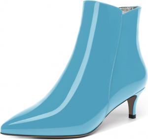 Женские ботинки MOVINSTEPS с молнией, с заостренным носком, однотонные, для холодной погоды, из лакированной кожи, рабочие, на невысоком каблуке-кистенке, высота голенища до щиколотки, каблук 2 дюйма, Light Blue