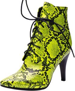 Женские ботильоны DINTAHA с острым носком и шпилькой, на шнуровке, ботинки до щиколотки, имитация кожи змеи, Neon Green