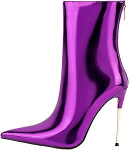 LINMUYOUJIA Модные ботильоны с металлическим зеленым оттенком для женщин, с заостренным носком, высоким каблуком-стилетто, праздничные туфли с задней молнией, заостренный носок, фиолетовые, золотые, серебряные каблуки