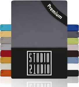 Простыня на резинке Premium 90x200 см - 100x220 см, 170 г/м², гребенной хлопок с 3% эластана, 100, простыня также подходит для высоких матрасов, пружинных кроватей и водяных кроватей высотой до 35 см - серый STUDIO