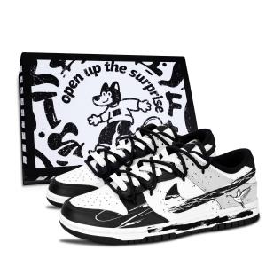 Nike Кроссовки Dunk Black White, элегантный стиль, с рисунком «журавлиный цвет», износостойкие, низкие, для скейтбординга, унисекс, серый