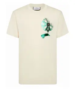 Выстиранная футболка с круглым вырезом, поврежденный герб Philipp Plein, бежевый