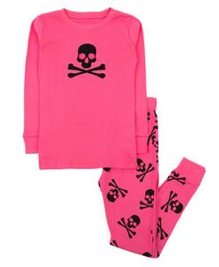 Детская хлопковая пижама из двух частей на Хэллоуин Leveret, Pink skulls