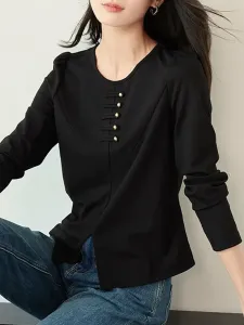 Женский топ с золотыми пуговицами и разрезами Doux Belle, цвет Black