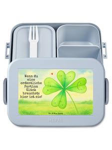 Mr. & Mrs. Panda Дизайн Bentobox в виде цветка клевера с надписью, выполненный в пастельно-голубых тонах