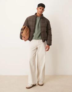 Стеганая куртка-пуховик темно-коричневого цвета New Look