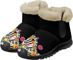 Женские зимние ботинки Jeiento Music Note с утолщенной подошвой для повседневной ходьбы, Piano Keyboard Floral