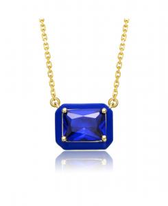 Подвеска-колье с кулоном из кубического циркония голубой огранки радиант с покрытием из 14-каратного золота и эмалированным ореолом GiGiGirl, Gold