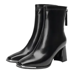 GUDIANFENGDU Женские черные полусапожки на каблуке 7,5 см без подкладки, цвет Black (Unlined)