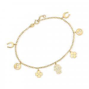 Браслет-талисман RS Pure от Ross-Simons из итальянского 14-каратного желтого золота с подвеской на удачу Rs Pure, 7.5 In