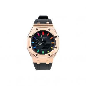 Часы Casio G-Shock Analog-Digital 2100 Series, арт. GA-2100-1A1, 44 мм, черный/розовое золото/черно-радужный